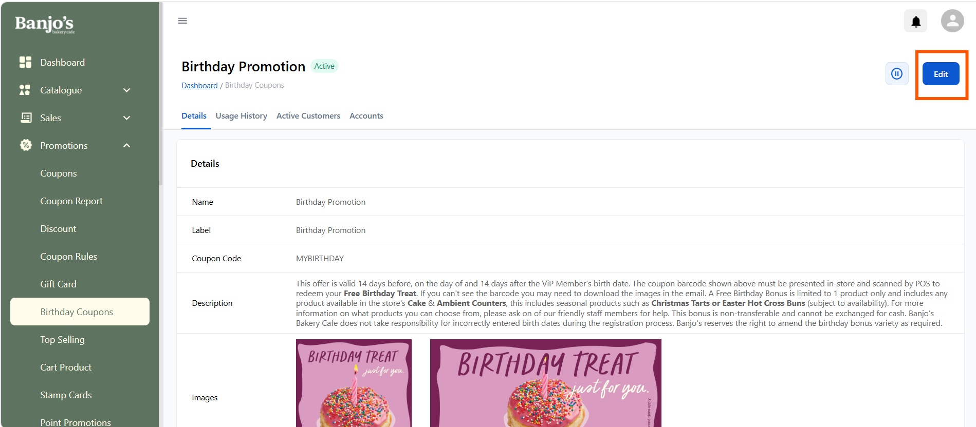 Birthday Coupon Details