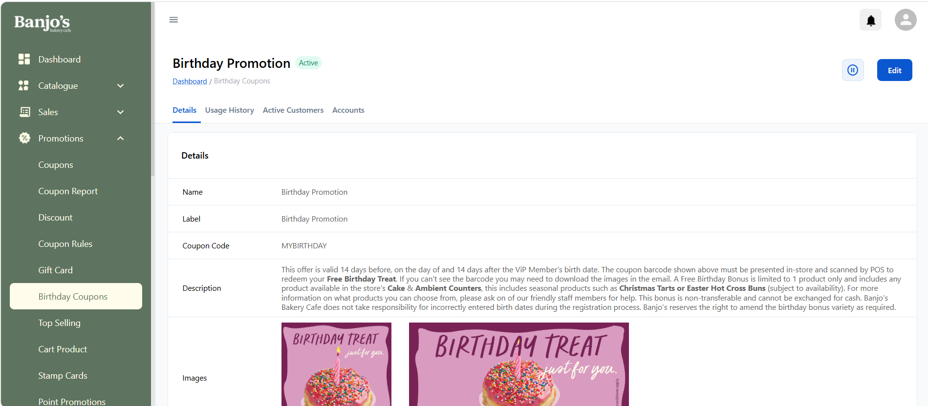 Birthday Coupon Details